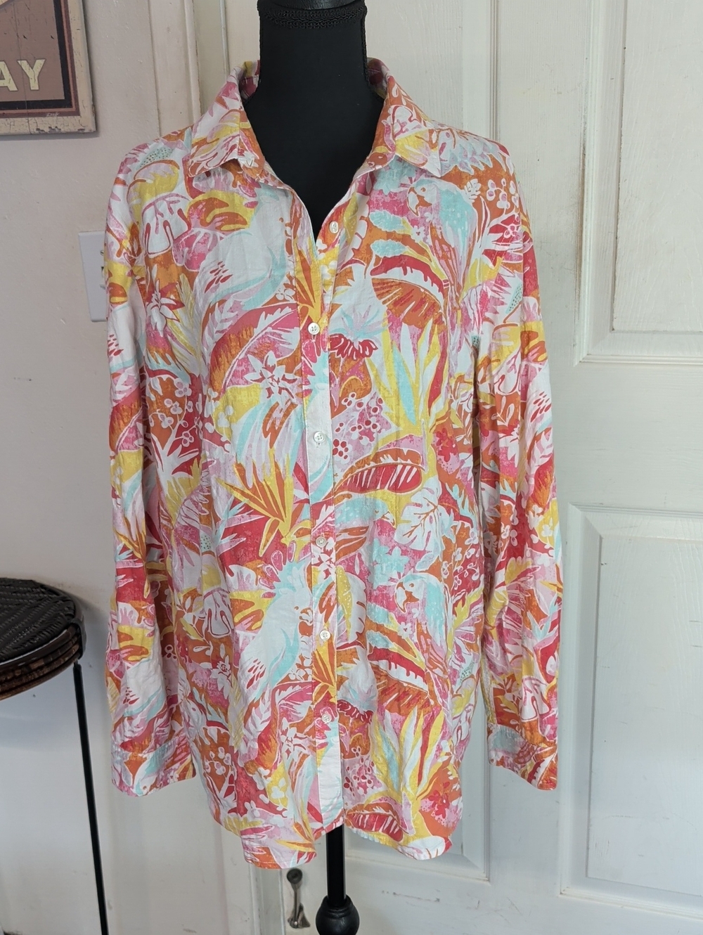 J. Mclaughlin Vibrant Floral Print Button-up Shirt Women XL